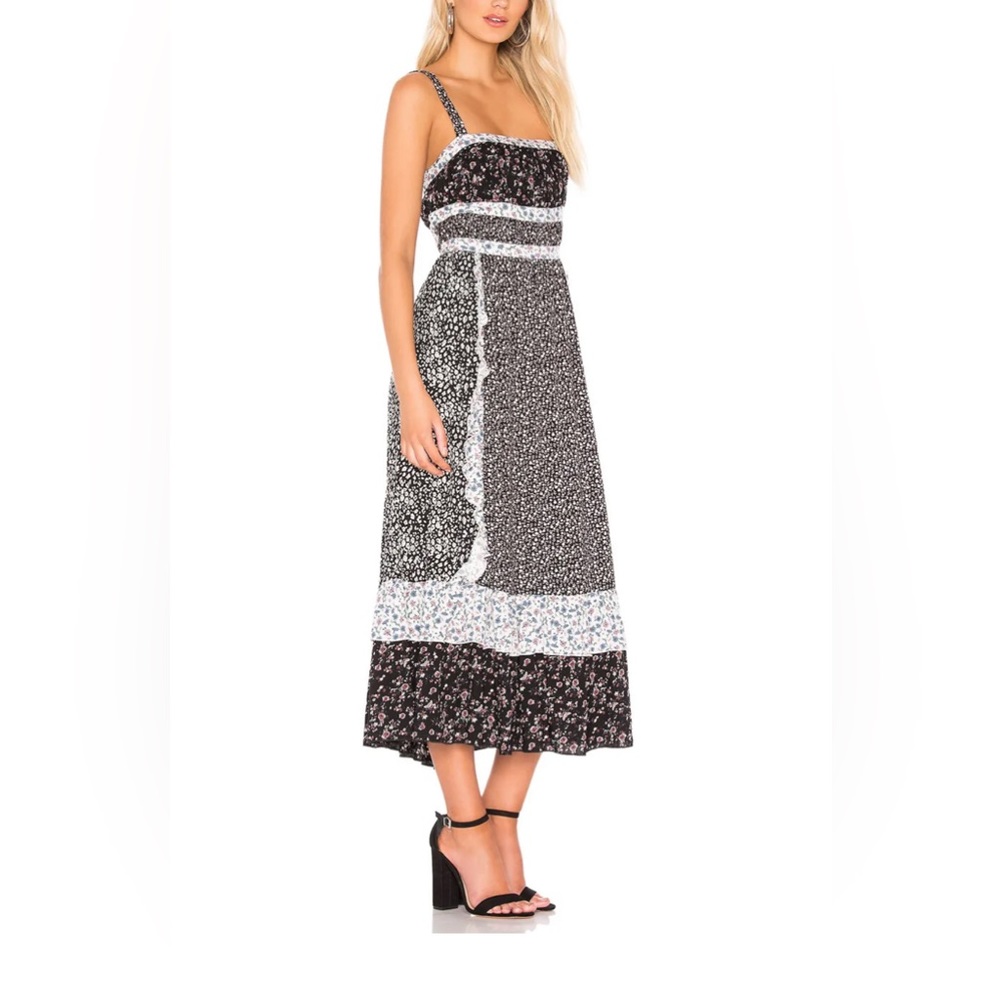 FREE PEOPLE Yesica Floral Ruffle-Trim Maxi Dress in Black Combo Bohemian Dress